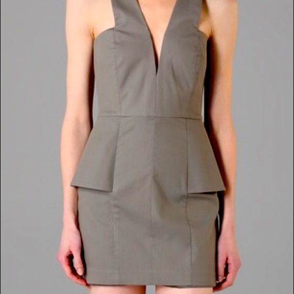 MICHELLE MASON | Designer Olive Green Mini Peplum dress - Picture 8 of 10